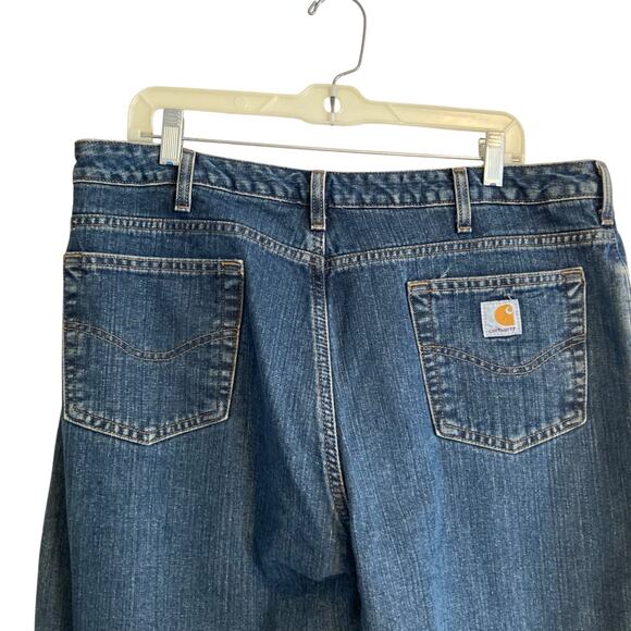 Carhartt Relaxed Fit Dark Wash Flannel Lined Straight Cut Mid Rise Jeans Size 16 - Picture 7 of 16